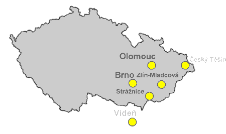 Mapa důležitých míst spjatých se životem Františka Bartoše